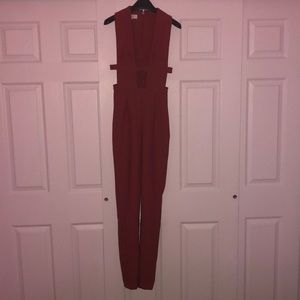 Rust Extreme Plunge Crepe Jumpsuit